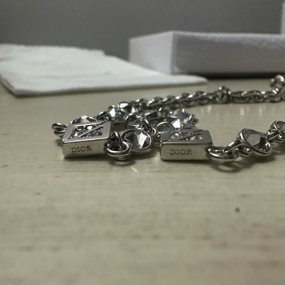 Christian Dior Chain Necklace Silvery Metallic With Box and Dust Bag - Picture 4 of 12